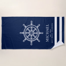 Toalha De Praia Roda do navio em rota náutica
