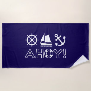 Toalha De Praia Roda, veleiro, Anchor Ahoy! Branca