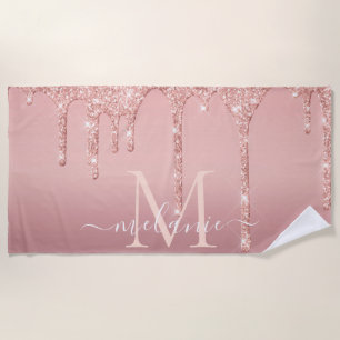Toalha De Praia Rosa Dourada Glitter Beach Towel Custom Name Lette