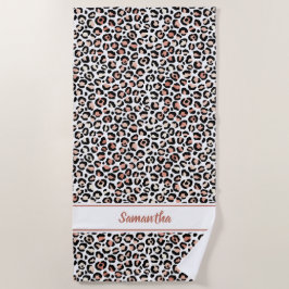 Toalha De Praia Rosa Dourado Estampa de Leopardo Personalizado