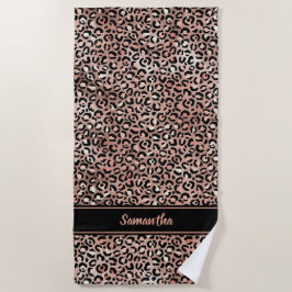 Toalha De Praia Rosa Dourado Preto Chic Impressão Leopardo Persona