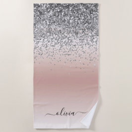 Toalha De Praia Rosa Dourado - Rosa Bege Glitter Monograma