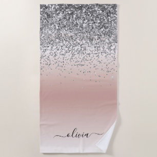 Toalha De Praia Rosa Dourado - Rosa Bege Glitter Monograma