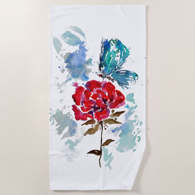 Toalha De Praia Rosa e Borboleta Beach Towel (Frente)