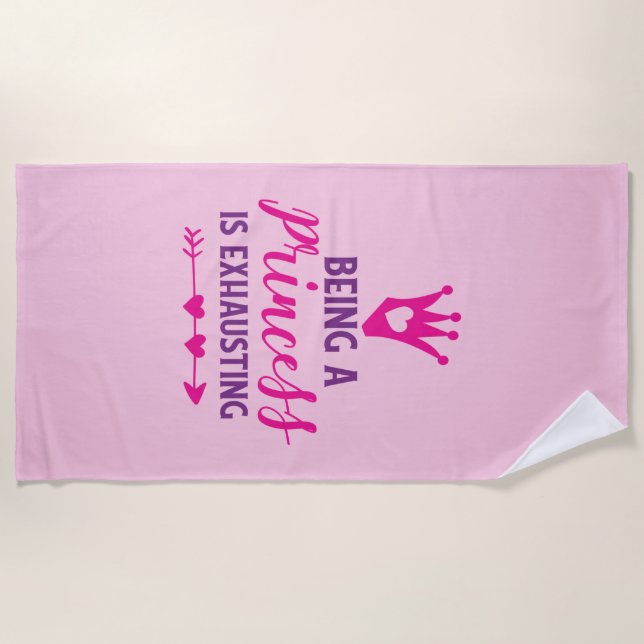 Toalha De Praia Rosa e Roxo Ser uma Princesa está Escavando (Frente)