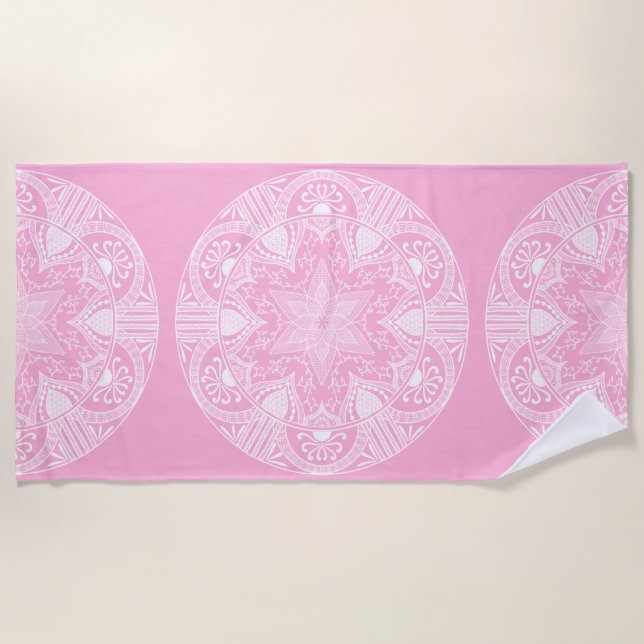 Toalha De Praia Rosa Mandala (Frente)