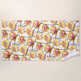 Toalha De Praia Rosas amarelas de fantasia linhas de tinta preta G