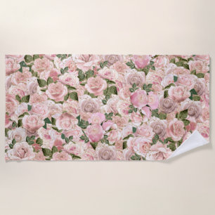 Toalha De Praia Rosas Dourados de Vintagem com Vidro Cor-de-rosa