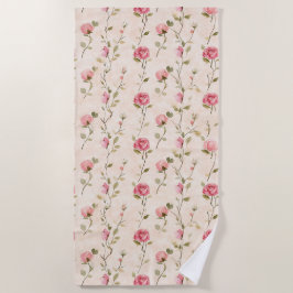 Toalha De Praia Rosas Florais Rosa Creme Bonito