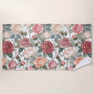 Toalha De Praia Rosas Macias & Folhagens — Elegância Feminina Cont