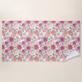 Toalha De Praia Rosas & Peônias — Minimalismo Pastel Moderno