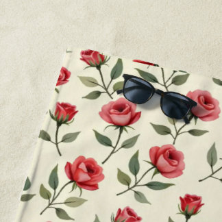 Toalha de Praia Rosas Vermelhas Aquarela