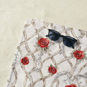 Toalha De Praia Rosas Vermelhas Floral Amor de Madeira Falsa