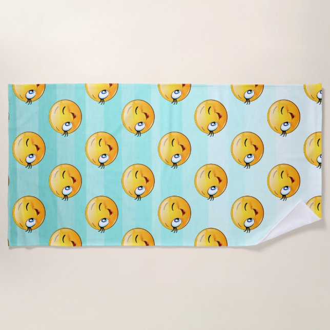 Toalha De Praia Rosto Fofo Piscando Emoji (Frente)