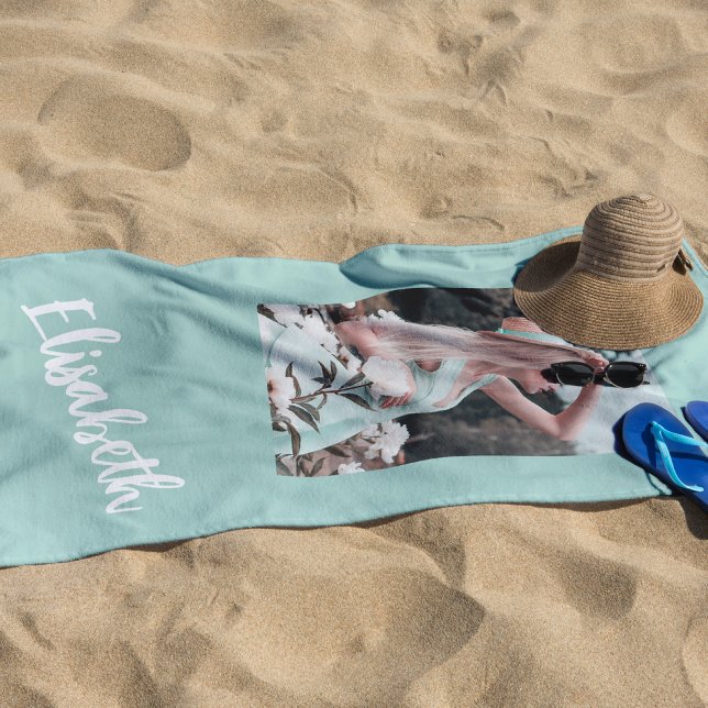 Toalha De Praia Roteiro de foto e nome personalizado  (Criador carregado)
