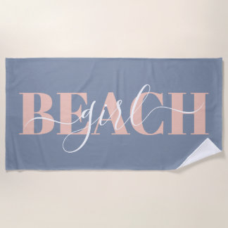 Toalha De Praia roteiro de tipografia moderna azul rosa praia cita