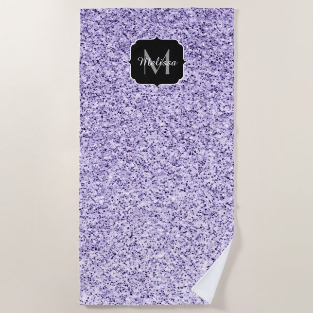 Toalha De Praia Rótulo de purpurina roxa luz ultra violeta Monogra (Frente)