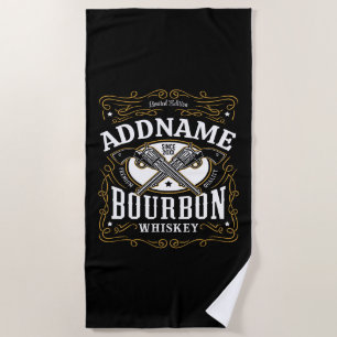 Toalha De Praia Rótulo Whiskey do Bourbon Vintage Personalizado