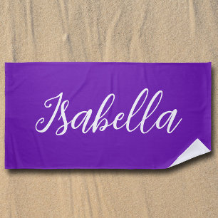 Toalha De Praia Roxo Chic Nome Personalizado com Letra Manuscrita