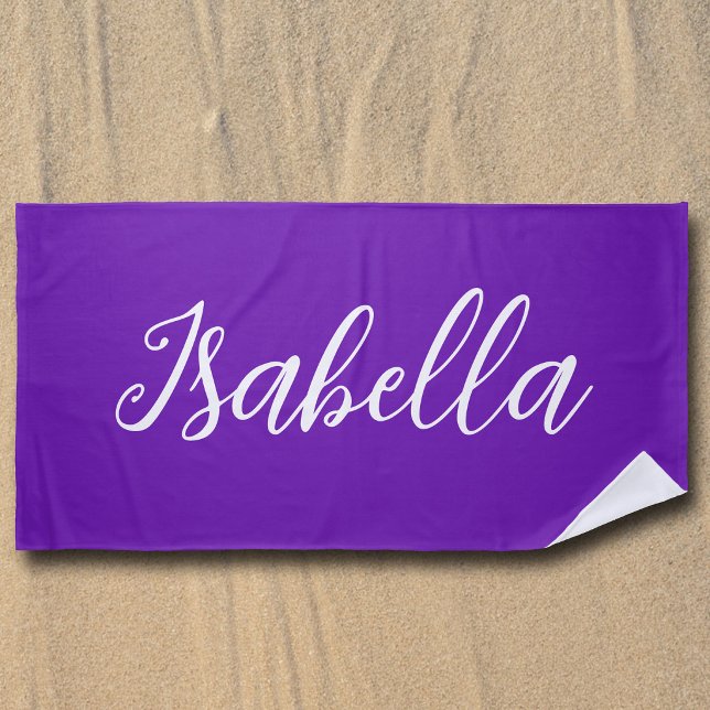 Toalha De Praia Roxo Chic Nome Personalizado com Letra Manuscrita (Criador carregado)