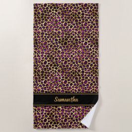 Toalha De Praia Roxo Dourado Estampa de Leopardo Personalizado Chi