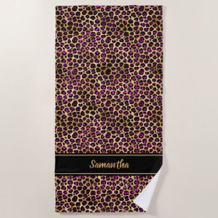 Toalha De Praia Roxo Dourado Estampa de Leopardo Personalizado Chi