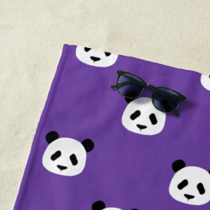 Toalha De Praia Roxo Real - Padrão de Panda Minimalista