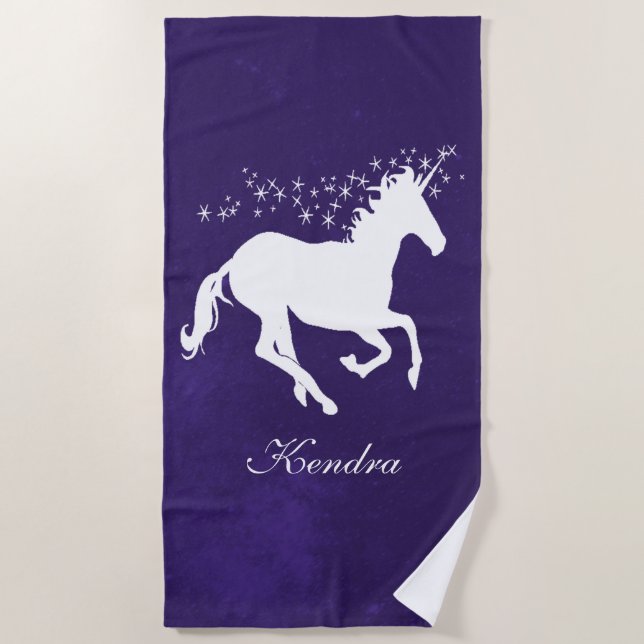 Toalha De Praia Roxo Unicorn Personalizado Beach Towel (Frente)