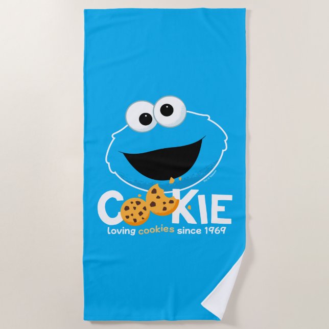 Toalha De Praia Rua Sésamo | Cookie Monster Loving Cookies (Frente)