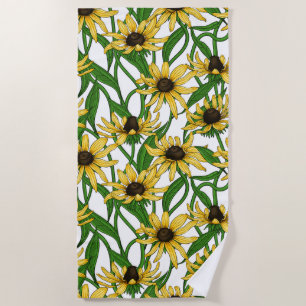 Toalha De Praia Rudbekia amarela em branco