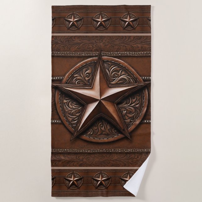 Toalha De Praia Russo Farmhouse Cowboy Western Country Texas Star (Frente)