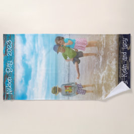 Toalha De Praia Rustic Blue White Beach Wood Text Photo Frame