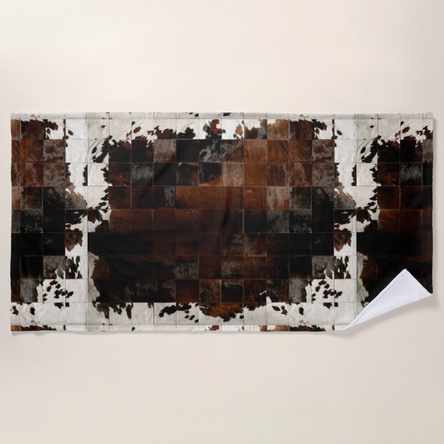 Toalha De Praia Rustic Brown Patchwork Cowhide (Frente)