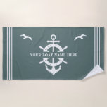 Toalha De Praia Sage náutica de Âncora das Rodas do Navio de Nome<br><div class="desc">Toalha de praia barco náutica lendo seu nome de barco personalizado cercado pelo poço de um navio e ancorando em verde poeirento moderno com gaivotas.</div>