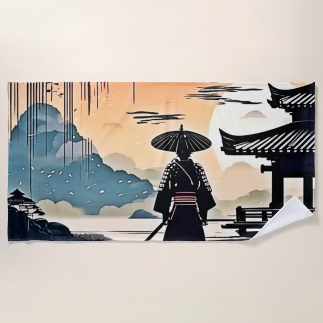 Toalha De Praia Samurai Sunset: Viagem Refletiva (Frente)