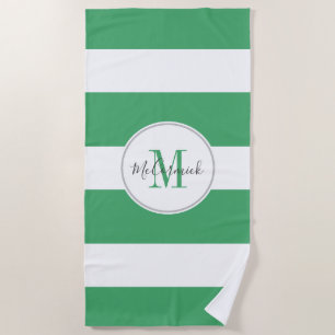 Toalha De Praia Script em Branco Verde Moderno Personalizado