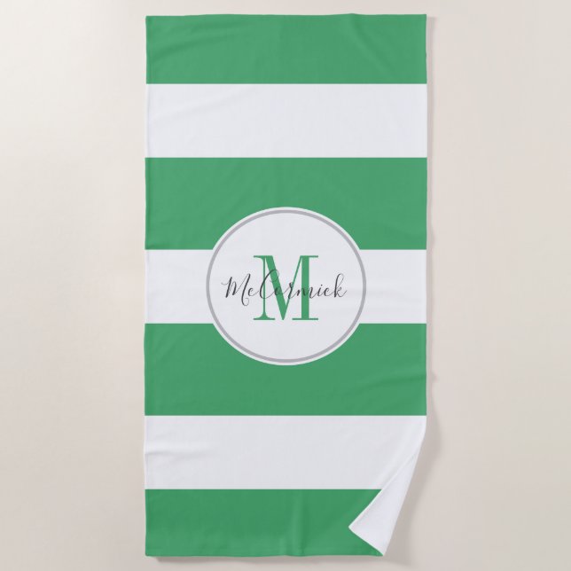 Toalha De Praia Script em Branco Verde Moderno Personalizado (Frente)