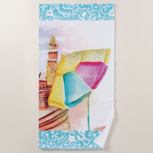 Toalha De Praia *~* Sea Beach Umbrella Sand Castle Beach Towel