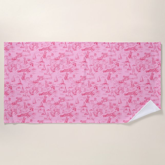 Toalha De Praia Sea Dog Toile Pink  (Frente)