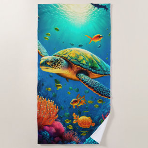 Toalha De Praia Sea Turtle Beach House Oceânica Marine Life
