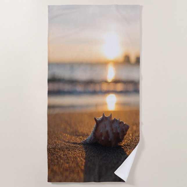Toalha De Praia Seashell Tropical Beach Sunset (Frente)