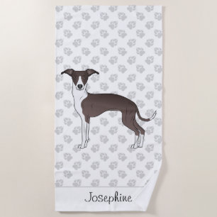 Toalha De Praia Selos E Italian Greyhound Branco Com Nome Personal