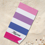 Toalha De Praia Separado Personalizado<br><div class="desc">Esta toalha de praia de na moda é decorada em faixas ousadas de cor rosa,  roxo,  azul e branco com tipografia negra. Personalize-o alterando o nome ou fazer-o como um monograma.</div>