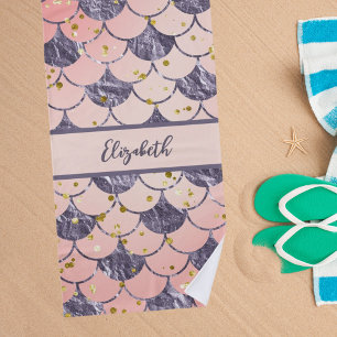 Toalha De Praia Sereia balança o nome púrpura rosa