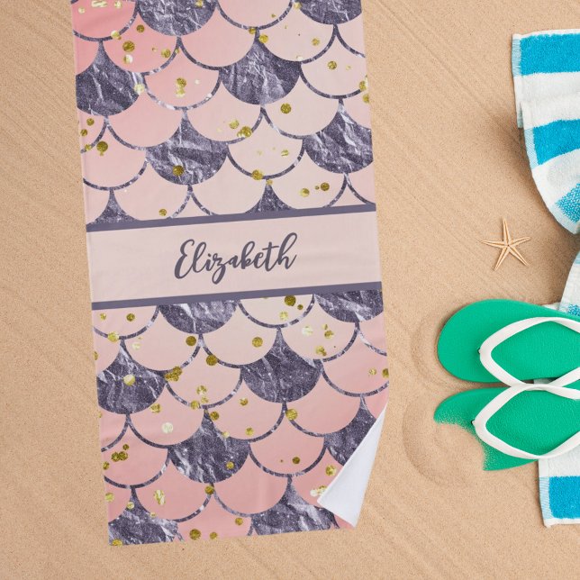 Toalha De Praia Sereia balança o nome púrpura rosa (Criador carregado)