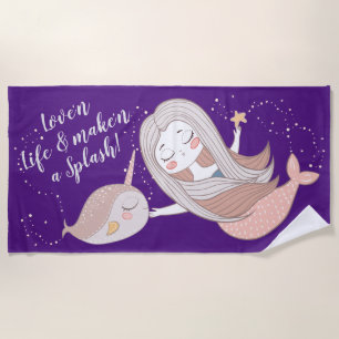 Toalha De Praia Sereia bonito 'n Narwhal Personalizable