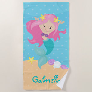 Toalha De Praia Sereia colorida personalizada