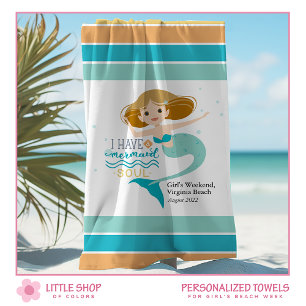Toalha De Praia Sereia de Fim de Semana Personalizado para Meninas