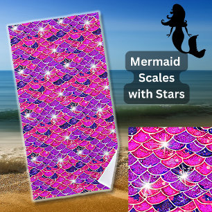Toalha De Praia Sereia Dimensiona Mauve Rosa Rosa com Estrelas