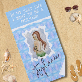 Toalha De Praia Sereia Personalizada Aquarela Boho